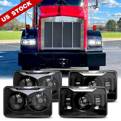 4 PIEZAS Faros LED Negros 4x6" Alto-Bajo EMC Para Kenworth W900 T800 T400 T600A T600 Foto 1 de 4