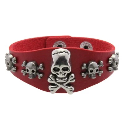Punk Retro Skull Leather Bracelet Unisex Gothic Tribal Fashion Jewelry 16 Colors - Image 1 of 4