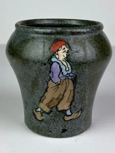 Antique Austrian Cabinet Vase "Smoking Lad" 3.5" - Amphora / Stellmacher Teplitz - Picture 1 of 11