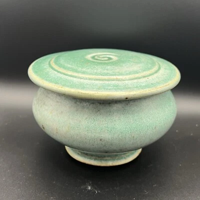 Art Pottery Butter Bell Crock Covered Dish Incised ~ Artist Signed - Image 1 of 4