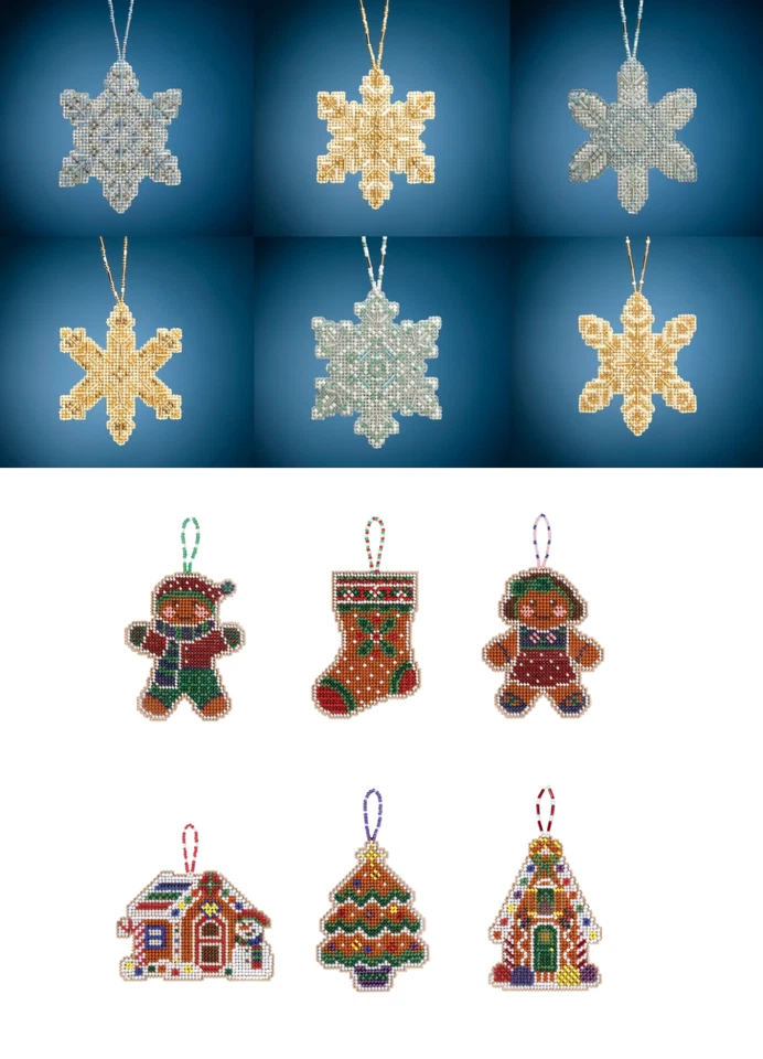 Mill Hill BEADED HOLIDAY Counted Cross Stitch Kits SNOWFLAKES and GINGERBREAD