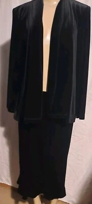 MSK Conjunto de Falda Chaqueta Columpio Abierto Para Mujer PL Negro Terciopelo Volantes Dobladillo Suave Formal Foto 1 de 4