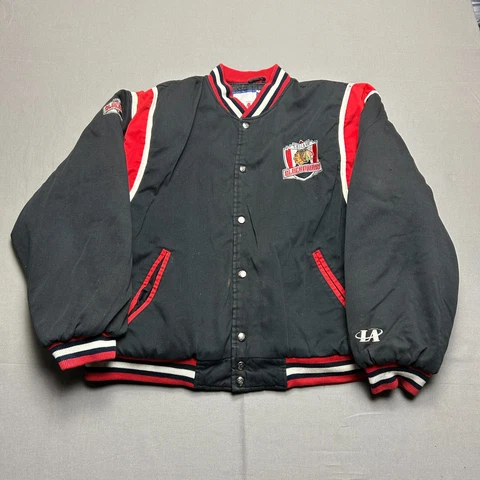 Vintage Chicago Blackhawks Jacket Mens XL Red Black Bomber NHL Hockey Puffer Cover