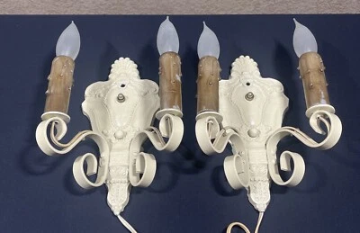 Antique Victorian Spanish Revival Two Arm Sconces Brass Working - Image 1 of 4