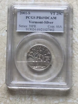 2001 -S 25C SILVER Vermont STATE QUARTER  PR69 PCGS Coin - Image 1 of 4