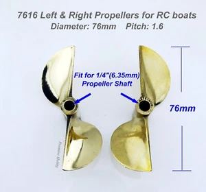 7616 Hélice de latón izquierdo derecho diapositiva 76mm paso 1,6 para eje de utilería 1/4" barco de radiocontrol - Imagen 1 de 10