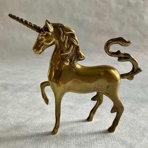 Vintage Solid Brass Unicorn Patina Mythical Fantasy Statue Figurine - Picture 1 of 10