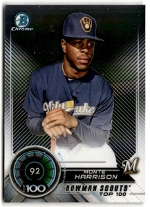 Monte Harrison 2018 Bowman Scouts' Top 100 #BTP-92 Milwaukee Brewers - Picture 1 of 2