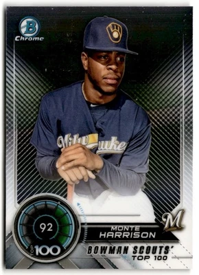 Monte Harrison 2018 Bowman Scouts' Top 100 #BTP-92 Milwaukee Brewers - Image 1 of 2