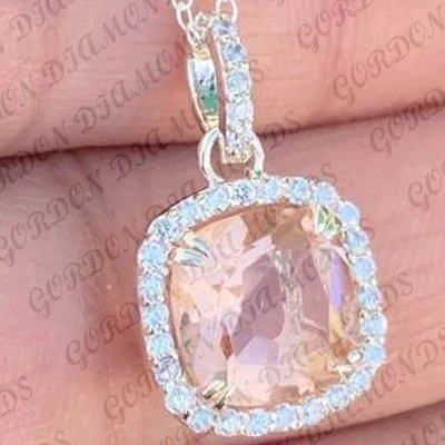 Colgante de diamantes morganita natural cojín de 5,70 quilates enchapado en oro blanco de 18 quilates sin cadena Foto 1 de 4