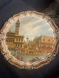 Vintage Canaletto Venice Print Doge’s Palace Wooden Tray Italy Gondolas Rustic - Picture 1 of 5
