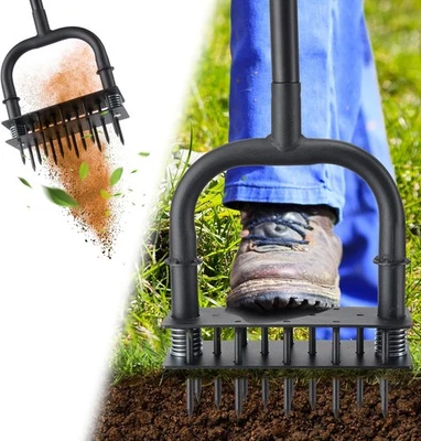 Aerator Lawn Tool: Sharp 14 Iron Spikes, Automatic Dirt Leaf Cleaning, Manual La - Image 1 of 4