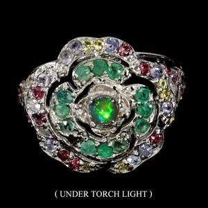 925 Sterling Silver Ring Round Fire Opal Emerald Natural Gemstone Jewelry Size 9 - Picture 1 of 14