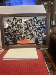 Vintage 1977 New York Mets Brown Framed Team Caricature Mirror - Picture 1 of 14
