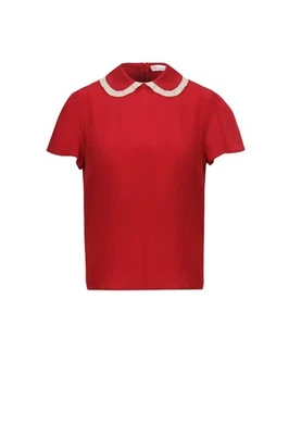 Blusa VALENTINO ROJO pura seda manga corta cuello volantes UK 12 US 8 IT 44 NUEVA CON ETIQUETAS Foto 1 de 4