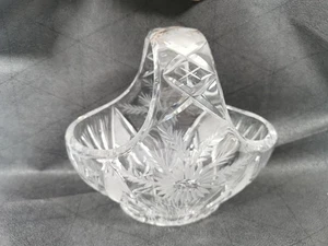 Vintage Lead Cut Glass Basket With Handle Excellent Condition Floral Engraved - Picture 1 of 12