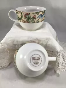 Pair Royal Doulton Everyday Jacobean Pattern 1216 Coffee Tea Cup 2-1/2" - Picture 1 of 4