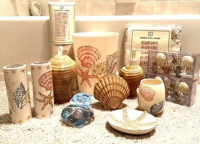 Beach Seashell Bathroom Set (19 pc NEW set) Towels, Mat, Curtain, Soap, Toiletry - Image 1 of 4
