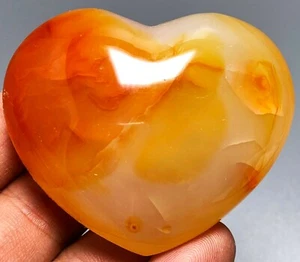 105g Unique Red Orange CARNELIAN AGATE Crystal Polished Heart Palm Stone - Picture 1 of 8
