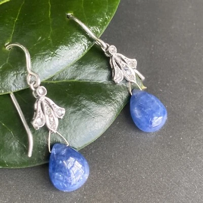 Pendientes de diamantes vintage Fleur-de-Lis zafiro patrimonio joyería fina usados Foto 1 de 4