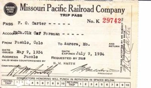 Missouri Pacific Railroad Co., 1934, Trip Pass, See Remark (14946) - Picture 1 of 1