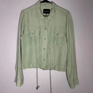 Velvet Heart Linen Cropped Shirt Jacket Drawstring Waist Utility Pockets Small - Picture 1 of 5