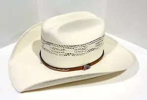 JUSTIN 20X Straw Western COWBOY HAT Ivory 7 1/4 58 Milano Hat Company Brown Band - Picture 1 of 6
