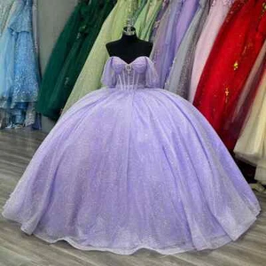 Beads Quinceanera Dresses Off-shoulder Intricate Crystal Bow Corset Small Tail - Picture 1 of 11