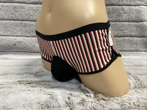 30-42 L Trans Women Men Sexy Red Stripe Retro Boyshort Brief Pouch Panties Sissy - Picture 1 of 5