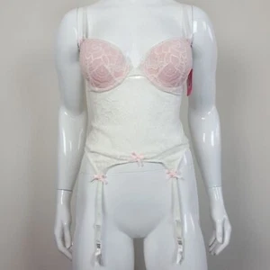 Betsey Johnson Pink & White Lace Corset 34B - New - Picture 1 of 8