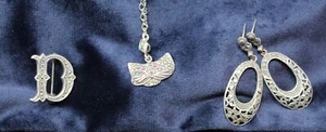 Konvolut Silber & Markasiten Schmuck - Katze Anhänger - Ohrringe - Brosche Buchstabe "D" - Bild 1 von 10