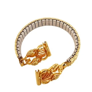 Black Hills Gold 10K, Two Tone Grape Leaf Watch Band with Spidel Stretch Bracele - Picture 1 of 8