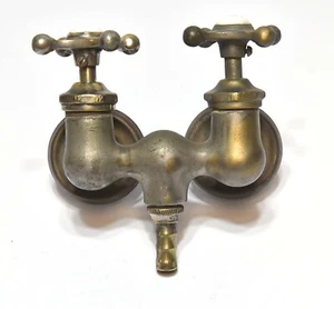 VINTAGE BRASS HOT AND COLD WATER FAUCET FIXTURE ARCHITECTURAL SALVAGE PLUMBING - Picture 1 of 12