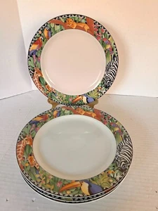 SAKURA Ultra Porcelain MAGIC JUNGLE Set 4 DINNER PLATES 10.5" 1996 Zebra Giraffe - Picture 1 of 5