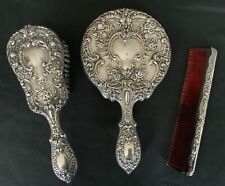 Antique Repoussé Sterling Silver Gorham 3 pc Vanity Set, Buttercup #23…