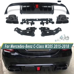 Rear Diffuser Lip W/Exhaust Tips For Mercedes-Benz W205 C300 C63 C43 2015-18 - Picture 1 of 10