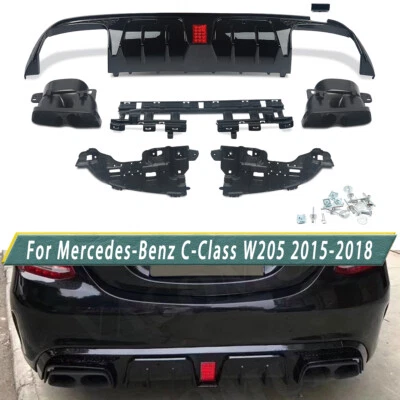 Rear Diffuser Lip W/Exhaust Tips For Mercedes-Benz W205 C300 C63 C43 2015-18 - Изображение 1 из 4