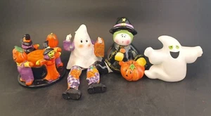 Set 4 Halloween Keramik, Harz Figuren Teelichter & Regal Sitzer, GRUSELIG GUT - Bild 1 von 15