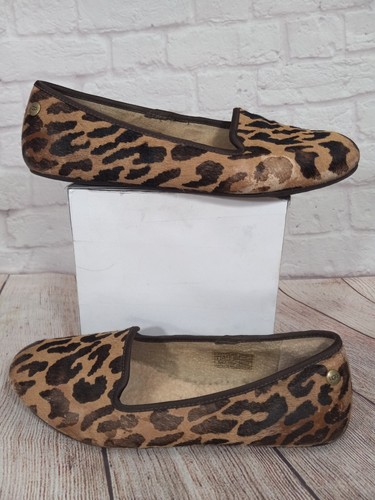Mocassino UGG Australia stampa leopardata ballerine pelliccia montone foderato taglia 6 M 1003491