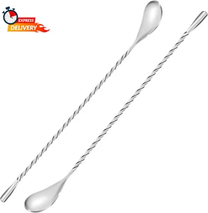 2 Pcs 12 Inch Bar Mixing Spoon Cocktail Spoon Stainless Steel Bar Long Spoon wit - Picture 1 of 12
