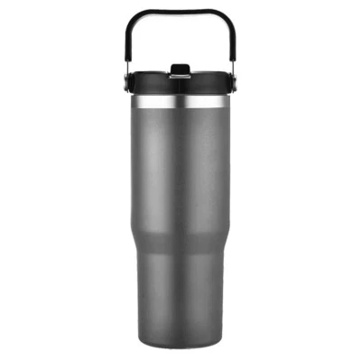 Vaso de acero inoxidable aislado de 30 oz con pajita abatible / mango taza de vacío Foto 1 de 4
