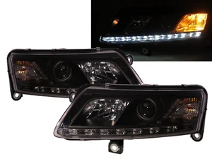 A6 C6 4F MK3 2004-2008 4D/5D R8Look LED Bar Halogen Headlight Black for AUDI LHD - Picture 1 of 8