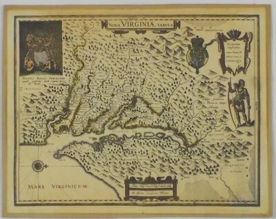 Antique Nova Virginia Tabvla Hand Colored Stone Lithograph Reproduction Map - Image 1 of 4