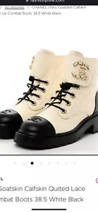 Chanel goatskin calfskin quilted up combat boots 38.5 off white black - Picture 1 of 2