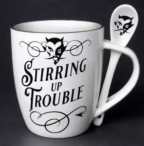 Stirring Up Trouble Mug and Spoon Set, Devil Satan Gothic Rebel, Alchemy England - Picture 1 of 5