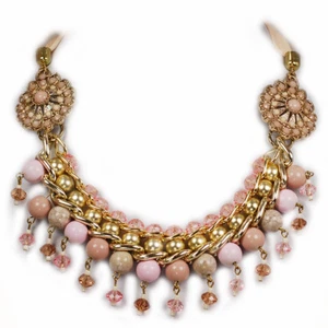 Summer-time Light Pink Colored Beads & Ribbon Necklace w/Gold Tone Clasp 16"-26" - Picture 1 of 2