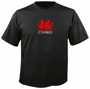 WALES CYMRU BLACK T SHIRT, welsh flag red dragon rugby y ddraig goch - Picture 1 of 1