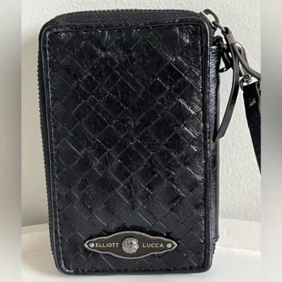 Elliot Lucca Black Woven Wristlet Wallet Money Cards Holder Clutch - Image 1 of 4