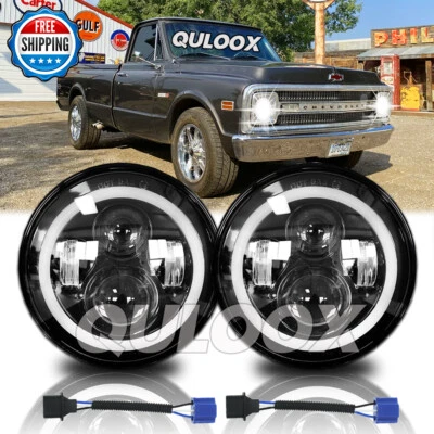 FOR Chevy C10 K10 K20 1975-1980 Pair 7" Round LED Headlights Hi/Lo Beam Foto 1 de 4