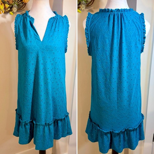 ? MICHAEL KORS stile babydoll con occhielli increspati in blu acqua da donna taglia media 